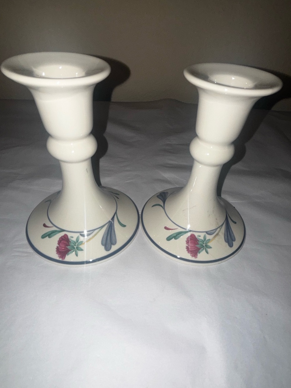 Lenox poppies on blue candle holders